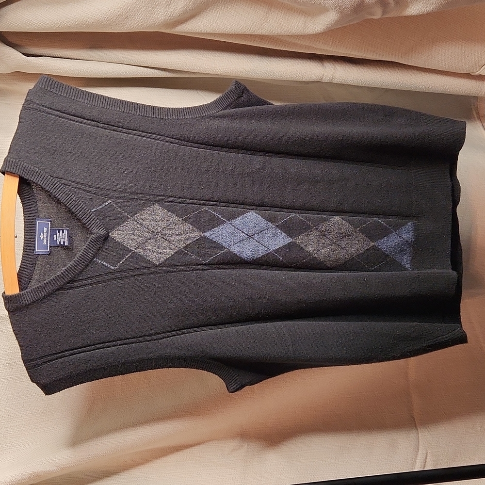 Dockers Mens Sweater Vest Argyle Pullover VNeck Black Gray Acrylic Size Medium M
